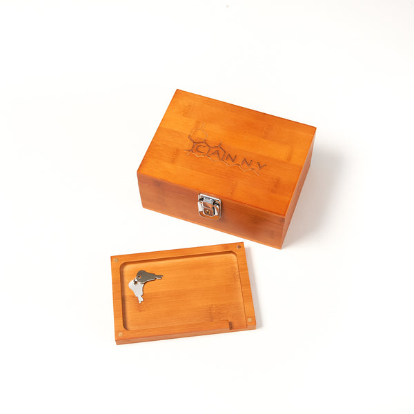 Locking Bamboo Stash Box with Magnetic Rolling Tray